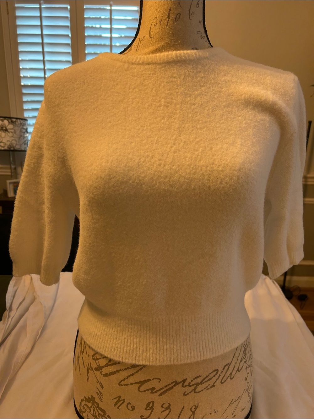 Zara Cream Short-Sleeve Crewneck Sweater